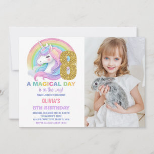 Rainbow Glitter Unicorn Birthday Invitations photo