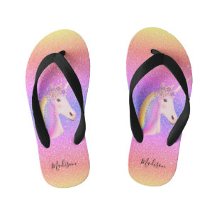 Rainbow Glitter Unicorn Personalised Kid's Jandals