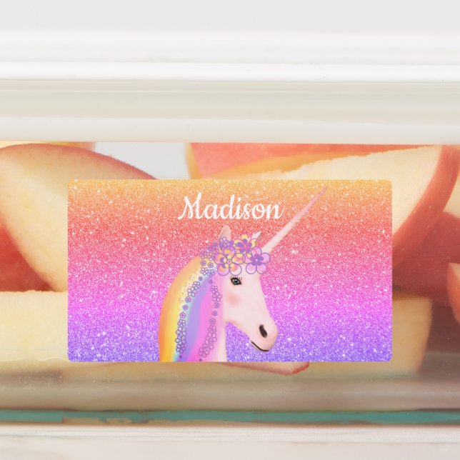 Rainbow Glitter Unicorn Personalised Waterproof (Affixed)