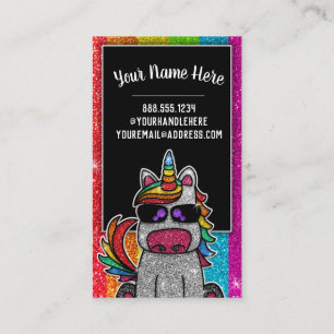 Rainbow Glitter Unicorn Professional Social Media Business Card