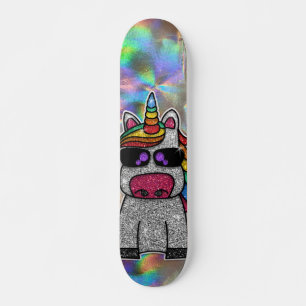 Rainbow Glitter Unicorn Sparkly Chrome Holographic Skateboard