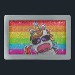 Rainbow Glitter Unicorn Sparkly LGBTQ Sparkles     Belt Buckle<br><div class="desc">Rainbow unicorn sparkles brightly with a faux glitter effect. Background features sparkly glitter. Available in other cute kawaii cartoon characters and many other colour combinations.</div>