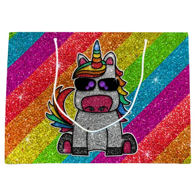 Rainbow Glitter Unicorn Sparkly LGBTQ+ Sparkles  Large Gift Bag (Front)