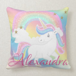 Rainbow Glitter Unicorn with Custom Name Cushion