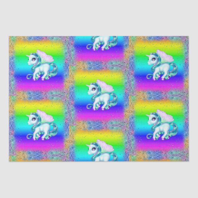 Rainbow Glitter Unicorns  Tissue Paper (Front)
