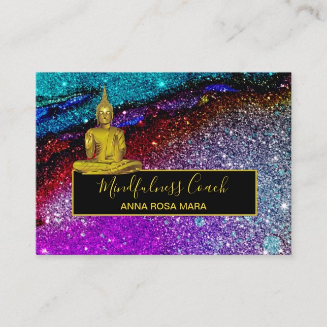 *~* Rainbow Glitter Universe Buddha Meditation Business Card (Front)