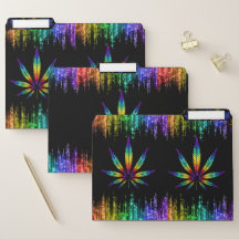 RAINBOW GLITTER WEED FILE FOLDERS SET OF 3
