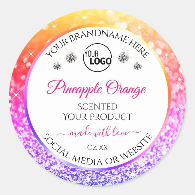 Rainbow Glitter White Product Labels Logo Diamonds (Front)