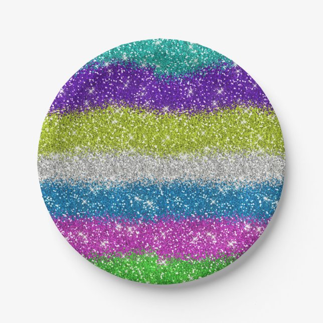 Rainbow Glitters Stripes Paper Plate (Front)