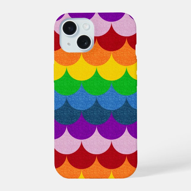 Rainbow Glittery Mermaid Scales Pattern iPhone 15 Case (Back)