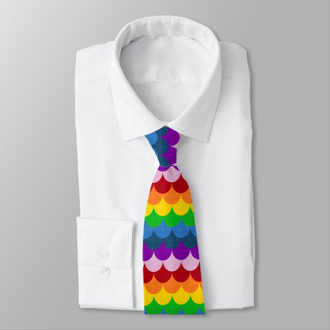 Rainbow Glittery Mermaid Scales Pattern Tie (Tied)