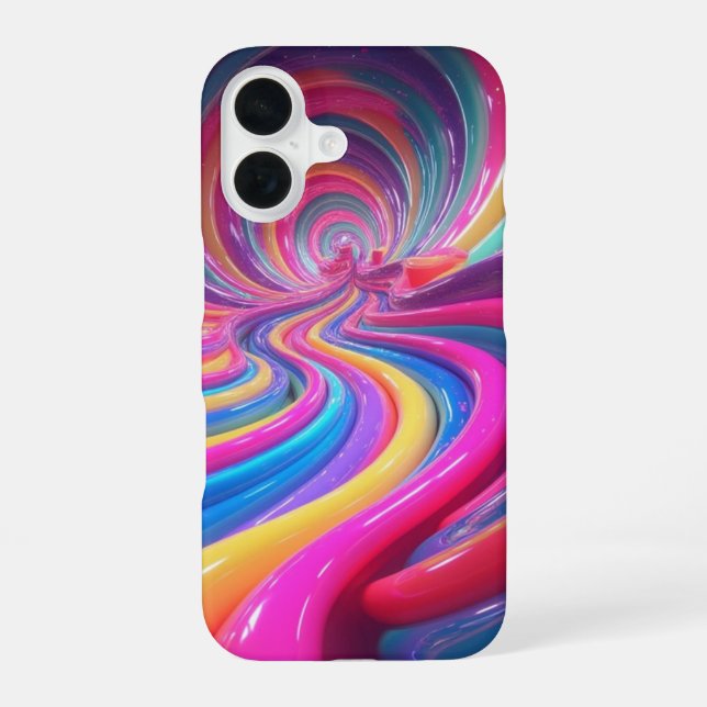 Rainbow Glossy Swirl 3D Abstract iPhone 16 Case (Back)