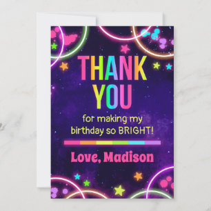 Rainbow Glow Birthday Party Thank You Cards