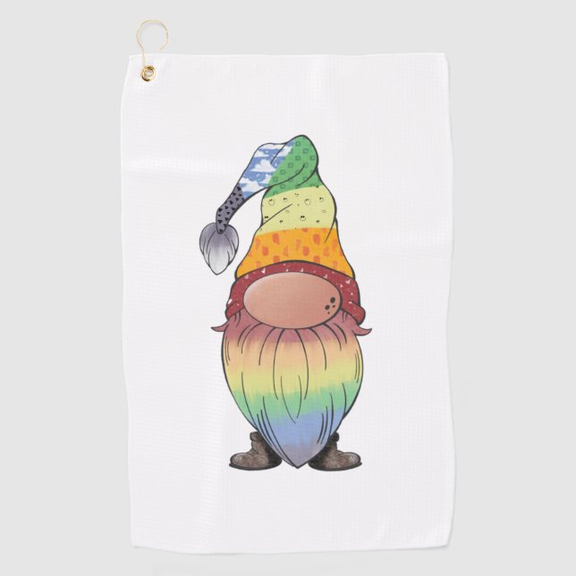 Rainbow gnome   golf towel (Front)