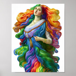 Rainbow Goddess digital painting original art Poster