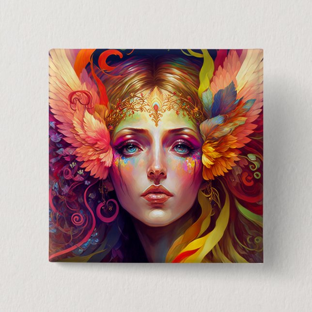 Rainbow Goddess Fantasy Art 15 Cm Square Badge (Front)