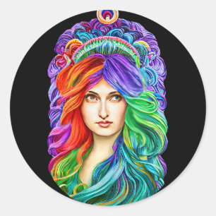 Rainbow Goddess Queen Fantasy art  Classic Round Sticker