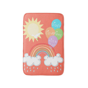 Rainbow God's Covenant Sun Dove Olive Balloons Bath Mat