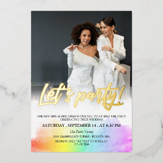 Rainbow Gold Brush Script Let's Party Photo