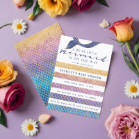 Rainbow + Gold Mermaid Scales & Stipe Baby Shower
