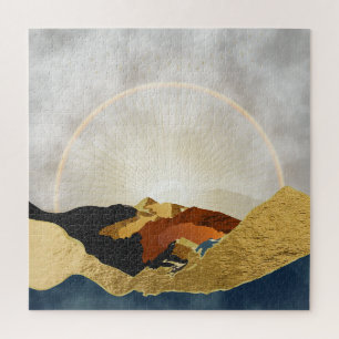 Rainbow Gold Metallic Mountain Bright Sun Landscap Jigsaw Puzzle