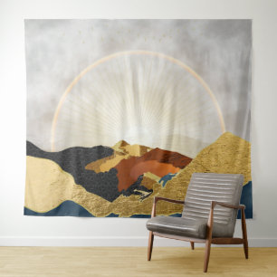 Rainbow Gold Metallic Mountain Bright Sun Landscap Tapestry