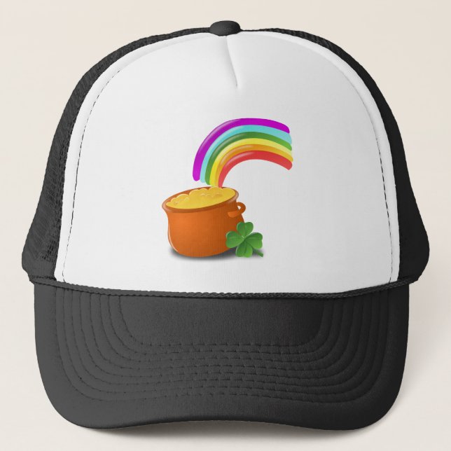 Rainbow Gold Pot Lucky Irish Sky Ireland Colourful Trucker Hat (Front)