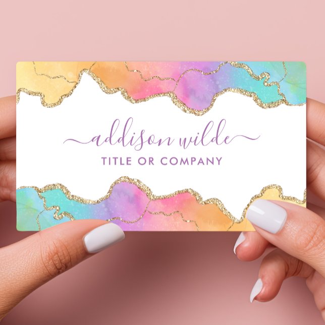 Rainbow Gold Watercolor Agate Business Card (Creator Uploaded)