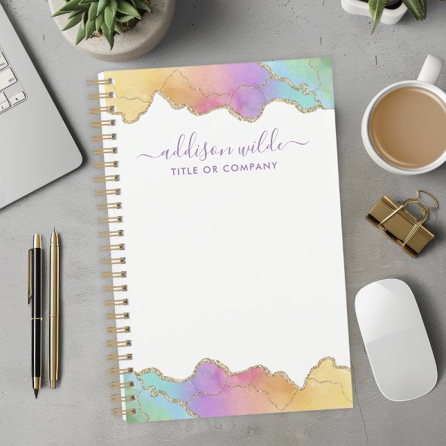 Rainbow Gold Watercolor Agate Custom Business Planner (Creator Uploaded)