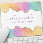 Rainbow Gold Watercolor Agate Salon Business Mouse Pad<br><div class="desc">Rainbow And Gold Watercolor Agate Business Mouse Pad. This design features colourful rainbow agate in a contemporary artsy style accented with gold glitter edges. This bright girly design is perfect for any professional business woman looking for a fun artistic corporate idenity. Perfect for an event planner, makeup artist, hair stylist,...</div>
