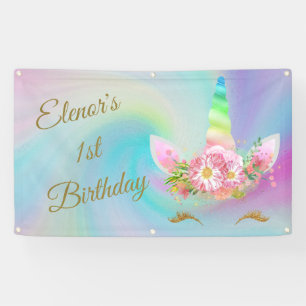Rainbow Golden Unicorn Name & Age Banner