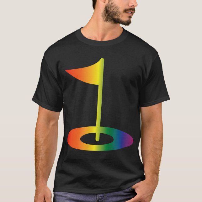 Rainbow Golf Flag Funny Golfing Pride Rainbow Golf T-Shirt (Front)