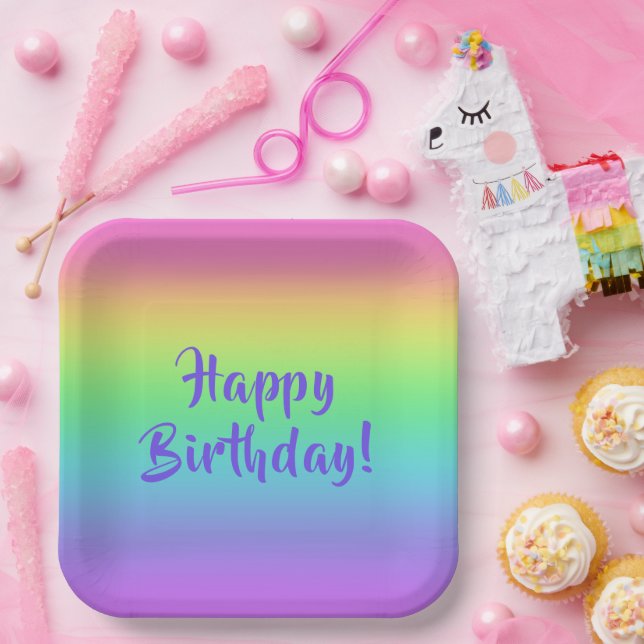 Rainbow Gradient Birthday Plates (Party)