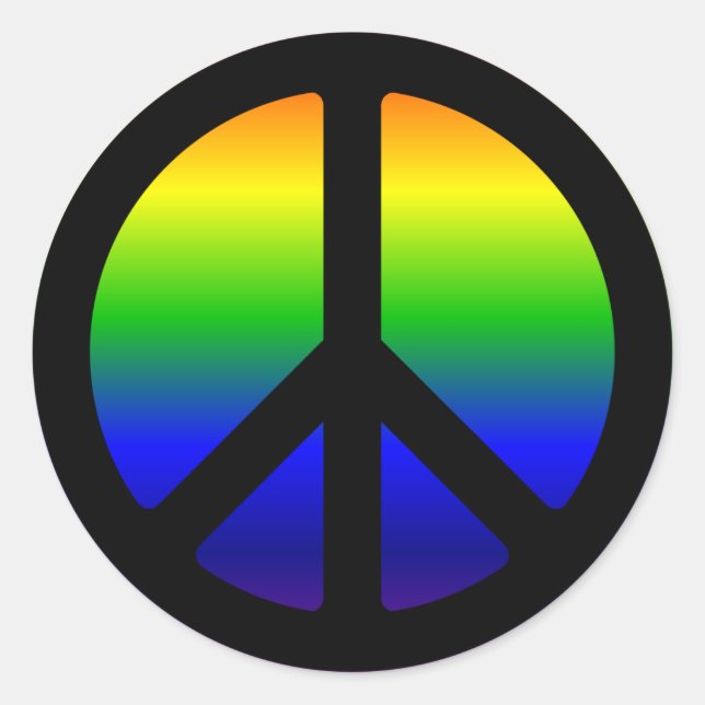 Rainbow Gradient Black Peace Symbol Classic Round Sticker (Front)