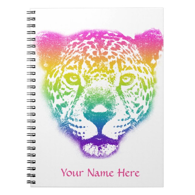 Rainbow Gradient Cheetah Face Personalised Notebook (Front)