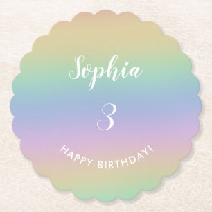 Rainbow Gradient Colourful Pastel Kids Birthday Paper Coaster