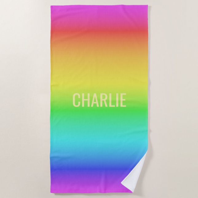 Rainbow Gradient custom name beach towel (Front)