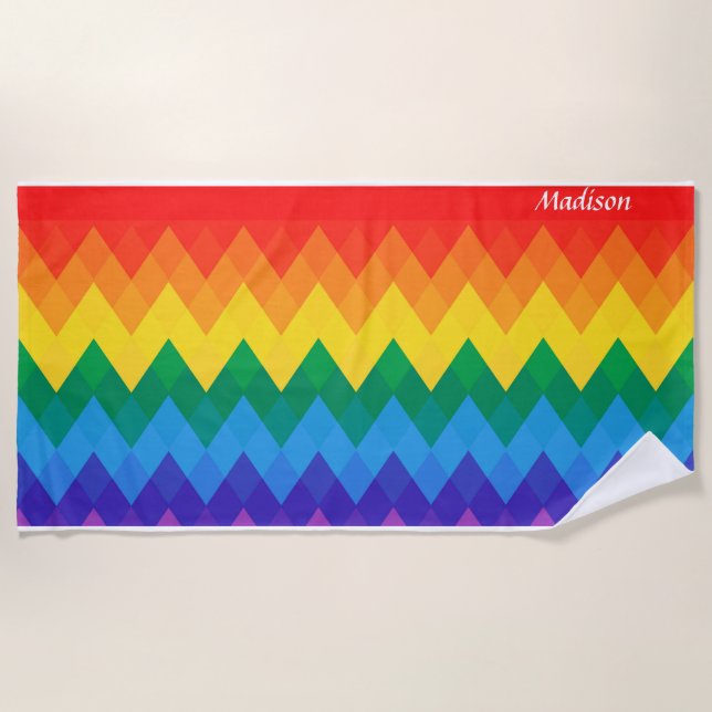 Rainbow Gradient Custom Name | Modern Style Beach Towel (Front)