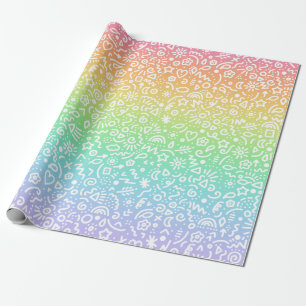 Rainbow Gradient Doodles Wrapping Paper