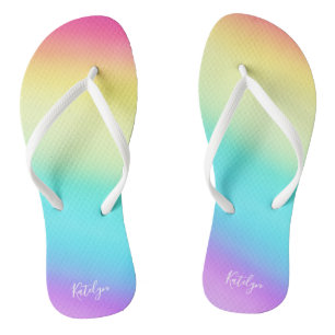 Rainbow Gradient Gay Pride Parade Chic Monogram Jandals