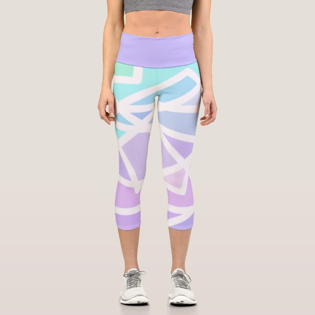 Rainbow Gradient Geometric Capri Leggings (Front)