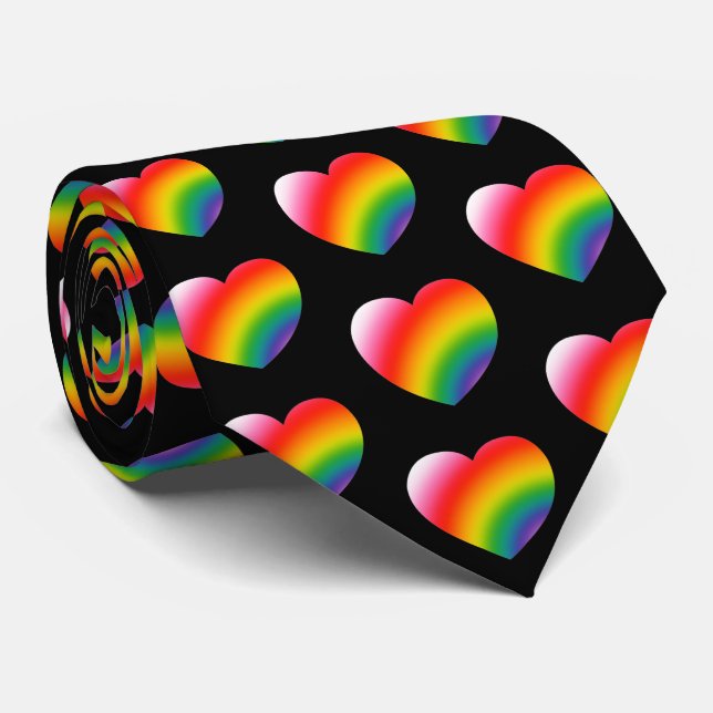 Rainbow Gradient Hearts Pattern Tie (Rolled)