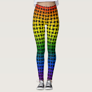Rainbow Gradient Painted Weave Pattern Leggings