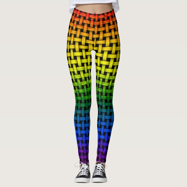 Rainbow Gradient Painted Weave Pattern Leggings (Front)