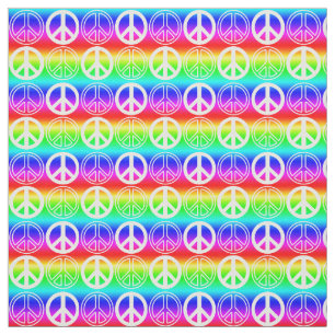 Rainbow Gradient Peace Sign and Outlines Pattern Fabric