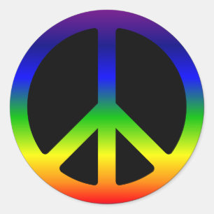 Rainbow Gradient Peace Symbol on Black Classic Round Sticker