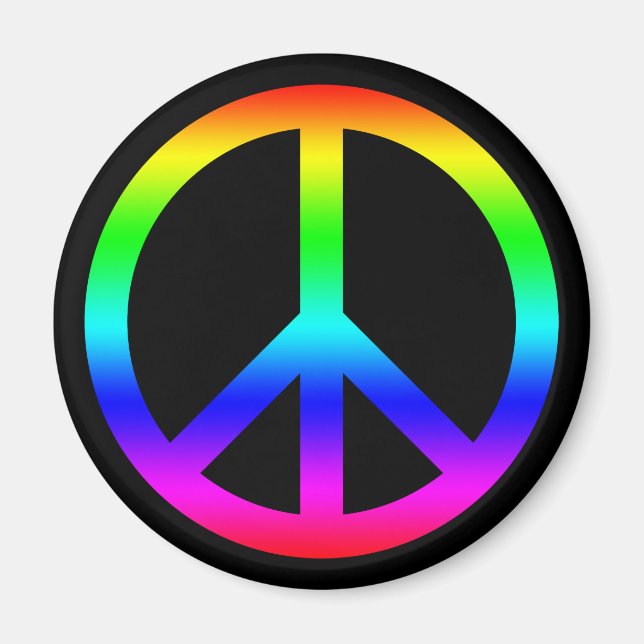 Rainbow Gradient Peace Symbol Sign On Black Magnet (Front)