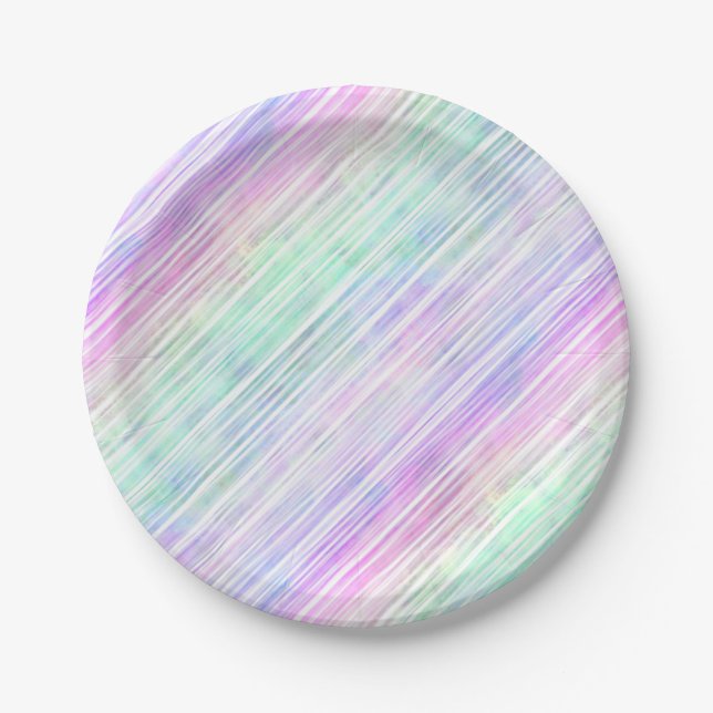 rainbow gradient striped brushstrokes :  paper plate (Front)
