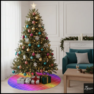 Rainbow Gradient Vertical Plaid Digital Background Brushed Polyester Tree Skirt