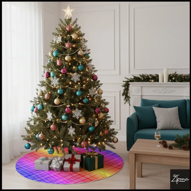 Rainbow Gradient Vertical Plaid Digital Background Brushed Polyester Tree Skirt (Creator Uploaded)